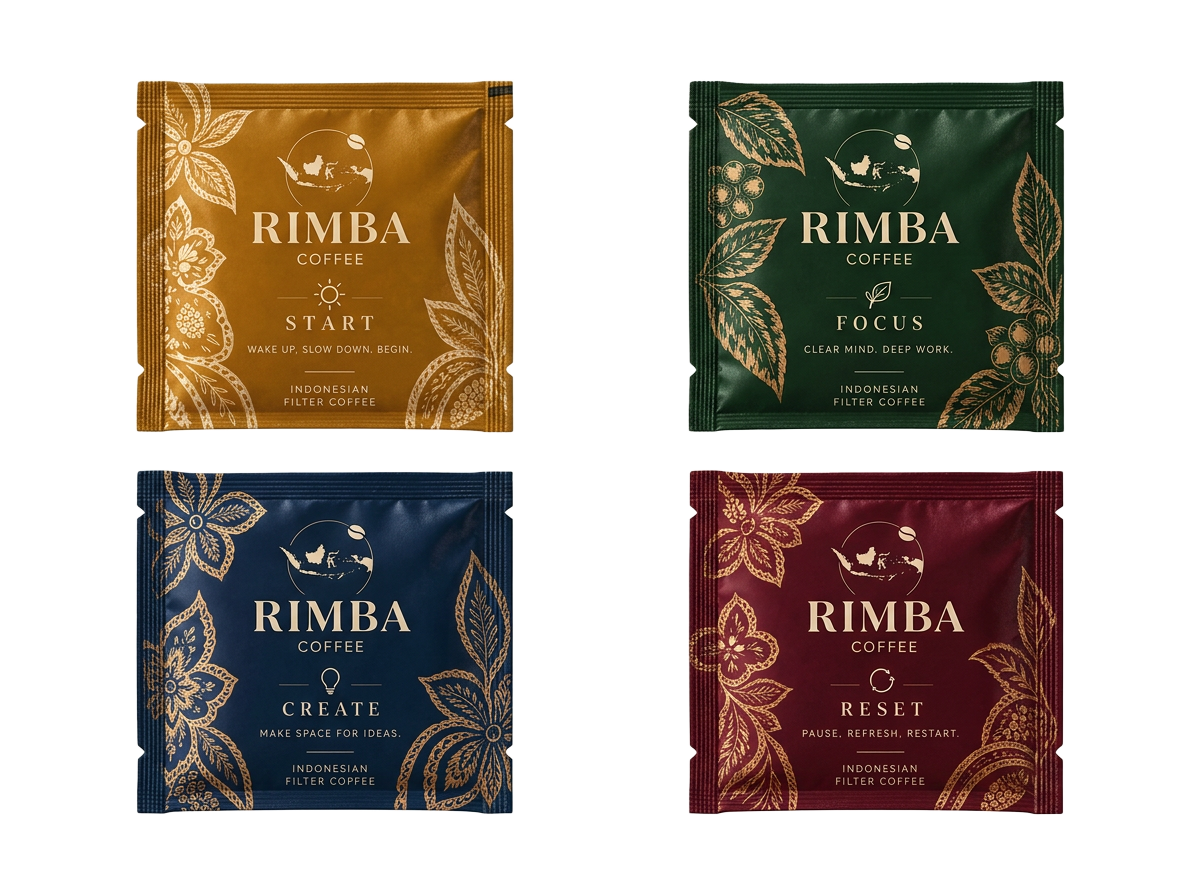 Rimba Ritual Start, Focus, Create és Reset filterkávé tasakok